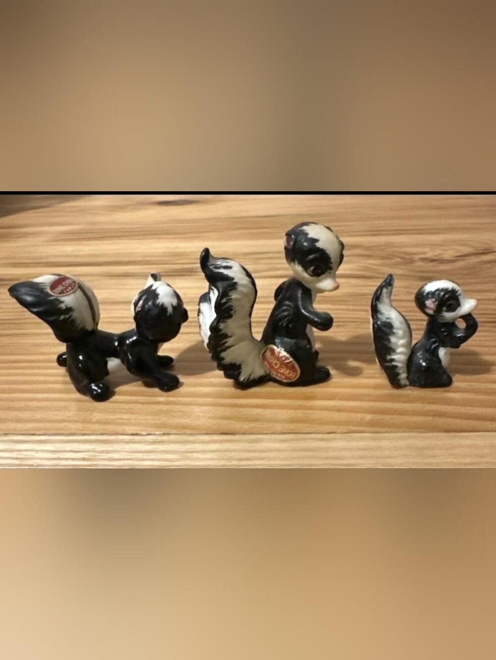 Vintage Porcelain Skunk Figurines Family